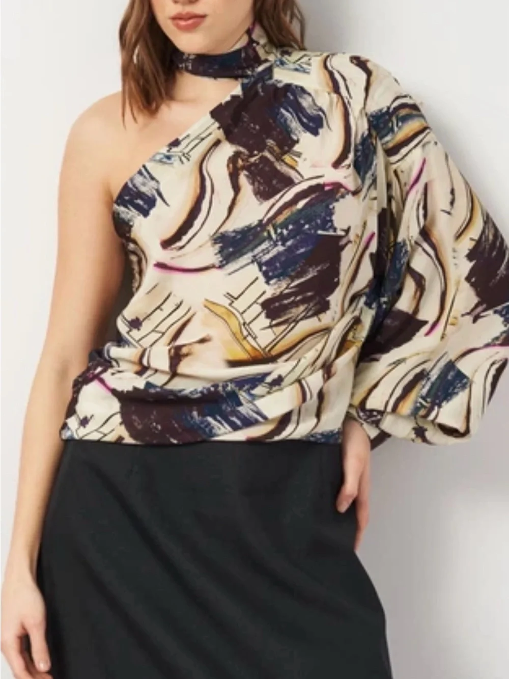 NWT Zara Limited Edition Abstract Printed Asymmetric Blouse - Size M